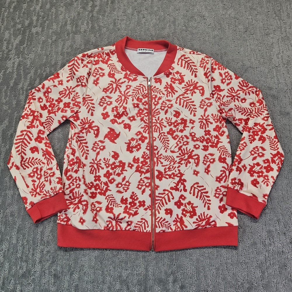 ECOWISH  Women's‎ Red Floral  Bomber Jacket  Size XL